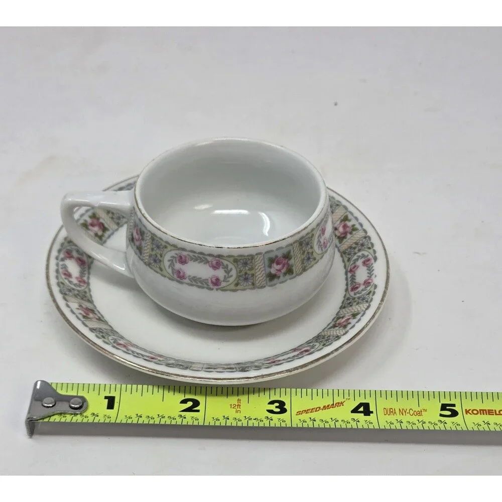 Antique KPM Germany Porcelain Demitasse Cup Saucer Rose Garland‎ 1900s Krister